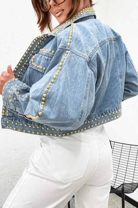 VAMELIANA női farmerdzseki dekoratív fém szegecsekkel, Szín: denim, IVET.HU - A te online butikod.