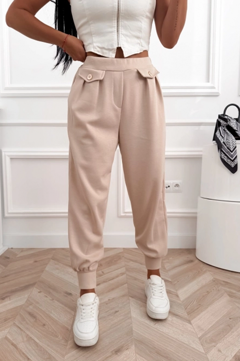 AMARIATA BEIGE sportos-elegáns, magas derekú nadrág elasztikus mandzsettával, Szín: bézs, IVET.HU - A te online butikod.