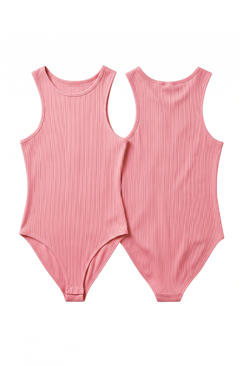 EVANIETA PINK ujjatlan, kerek nyakú, bordázott női body, Szín: rózsaszín, IVET.HU - A te online butikod.