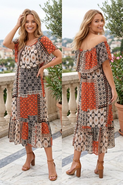 MAZMENA RED légies, vállnál ejtett, boho mintás midiruha, Szín: multicolor, IVET.HU - A te online butikod.