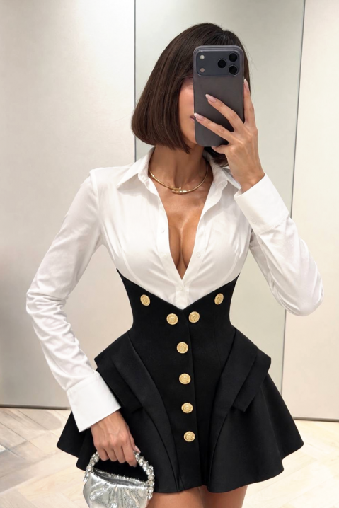 MALEMINA elegáns, miniruha ing fazonnal, fűzős hatással, Szín: fekete és fehér, IVET.HU - A te online butikod.