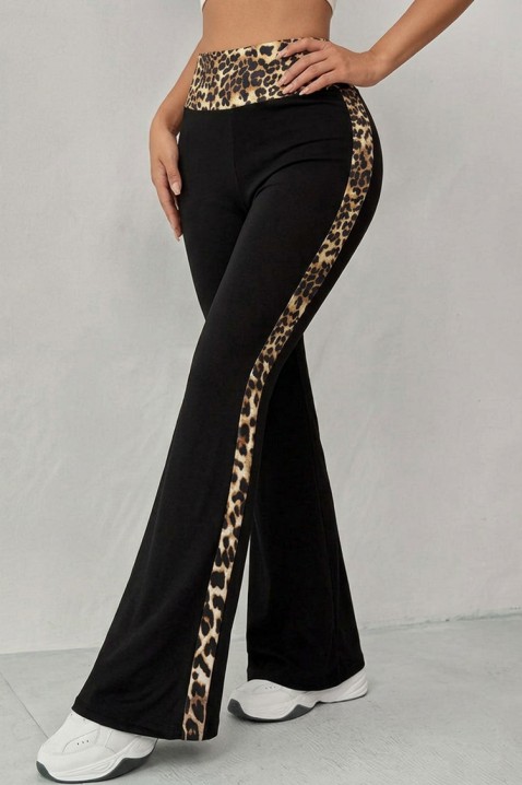 ESMARIENA magas derekú, széles szárú női leggings leopárdmintával, Szín: fekete, IVET.HU - A te online butikod.
