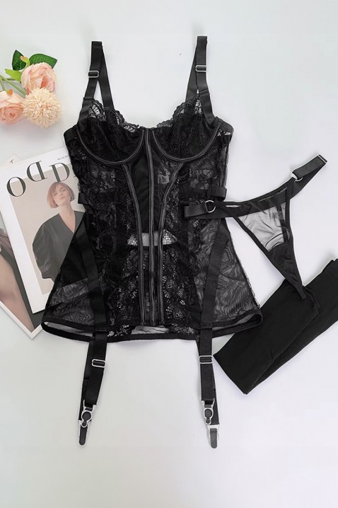 PERELETA BLACK erotikus csipkés fehérnemű áttetsző bodyból és tangából, Szín: fekete, IVET.HU - A te online butikod.