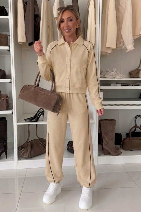 LAMONIA BEIGE női sportosan elegáns szett rövid dzsekivel és jogger nadrággal, Szín: bézs, IVET.HU - A te online butikod.