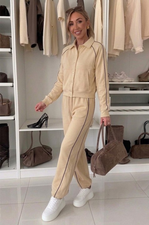 LAMONIA BEIGE női sportosan elegáns szett rövid dzsekivel és jogger nadrággal, Szín: bézs, IVET.HU - A te online butikod.