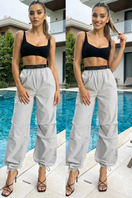 SOLVETA GREY női sportos-elegáns, magas derekú nadrág rugalmas övvel