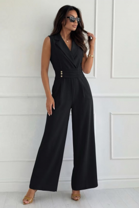 SELESTE BLACK elegáns overál hajtókával, arany gombokkal