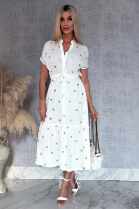 DOTILA WHITE hosszú ruha arany részletekkel