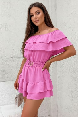 CARLOSA PINK női légies overál ejtett és fodros vállal