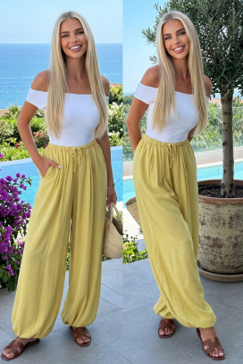 MEDENA YELLOW légies női magas derekú ballonnadrág