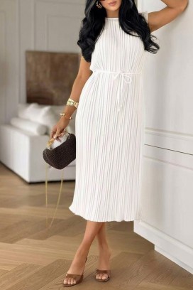LORETIA WHITE midi rakott ruha övvel