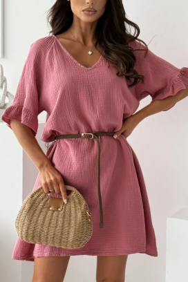 AMELINTA PINK légies pamut rövid ruha övvel