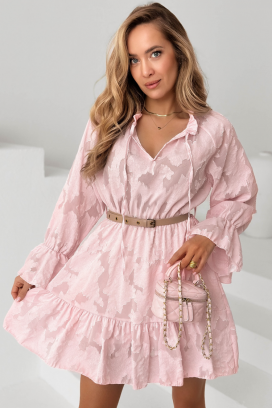 ARIANSA PINK légies, áttört anyagú, fodros rövid ruha