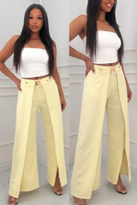 RATIENA YELLOW elegáns női nadrág átlapolós és magas derekú