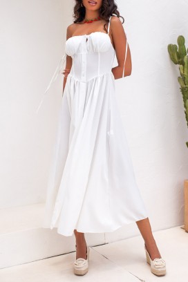 AMELIANSA WHITE midi ruha fűzős felsőrésszel és megkötővel a vállán