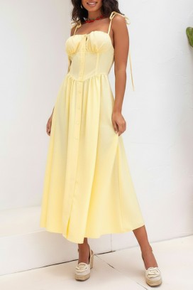 AMELIANSA YELLOW midi ruha fűzős felsőrésszel és megkötővel a vállán