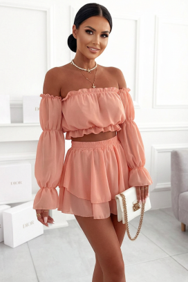 LORINANA PEACH női váll nélküli felső és nadrág - szoknya szett