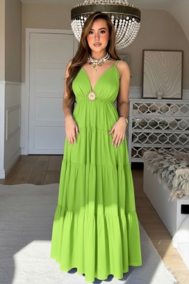 ARELIANA GREEN légies maxi ruha mély V-nyakkal és dekoratív díszítéssel
