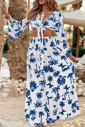 RAMORIA BLUE női szett megkötős felsővel és légies maxi szoknyával