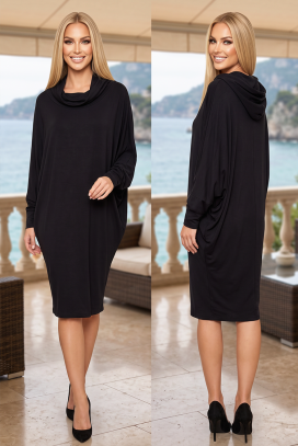 JEDYNA BLACK sportos-elegáns, denevérujjú, midi ruha