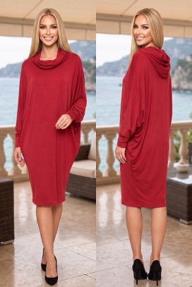 JEDYNA RED sportos-elegáns, denevérujjú, midi ruha