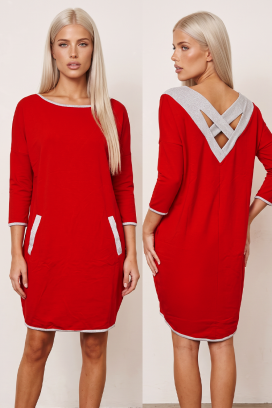 MEISONA RED sportos-elegáns tunika fazonú, 3/4-es ujjú, zsebes hétköznapi ruha
