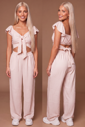 SVENSELA PUDRA nyári, két részes női szett: bő szárú nadrág és megkötős crop top