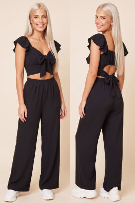 SVENSELA BLACK nyári, két részes női szett: bő szárú nadrág és megkötős crop top