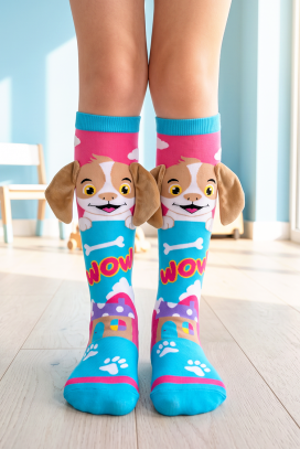 PUPPY PAW térdig érő gyerek zokni 3D kutyus mintával és puha fülekkel