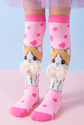 KITTY LOVE térdzokni gyerekeknek 3D cicás mintával és puha masnival