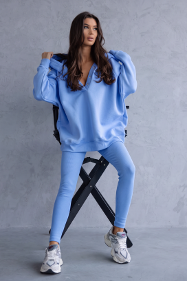 BRANDILA BLUE női sportos szett kapucnis pulóverrel és bordázott leggingsszel