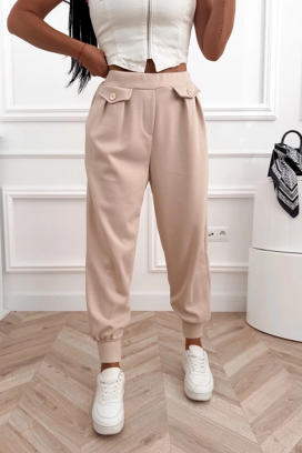 AMARIATA BEIGE sportos-elegáns, magas derekú nadrág elasztikus mandzsettával