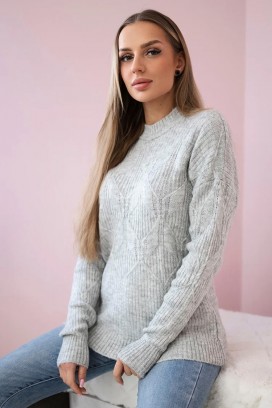LEANETA GREY női gyapjú pulóver hangsúlyos kötött mintával