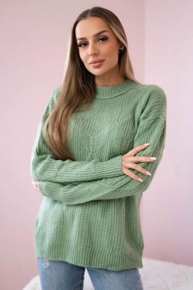 LEANETA GREEN női gyapjúpulóver hangsúlyos kötésmintával