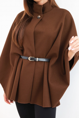 AVESINA BROWN elegáns női poncsó magas gallérral és övvel